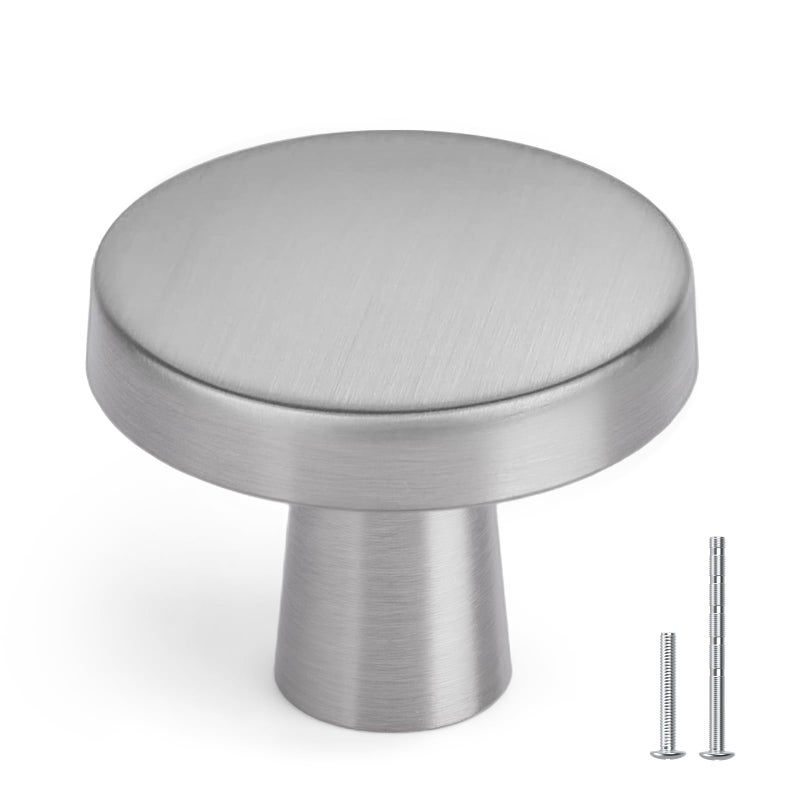 homdiy 10 Pack Brushed Nickel Cabinet Knobs Round Kitchen Handles Zinc Alloy Metal Hardware for Dresser Drawer Desk Cupboard - Image 1
